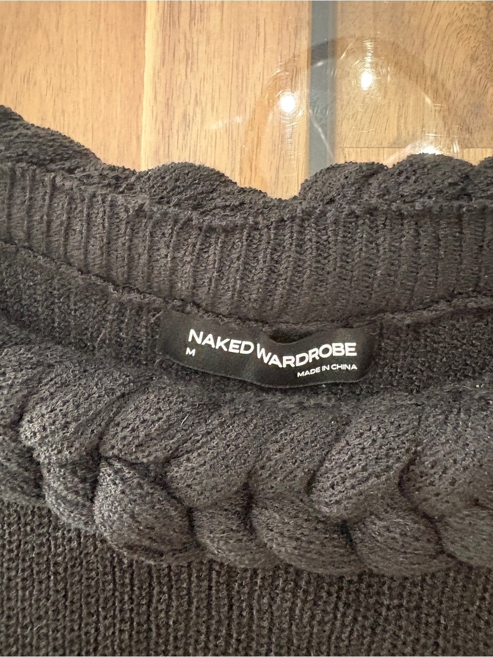 NWOT Naked Wardrobe Sz M Black Rib Knit Braid Trim Crop Top Sheer - Picture 6 of 12